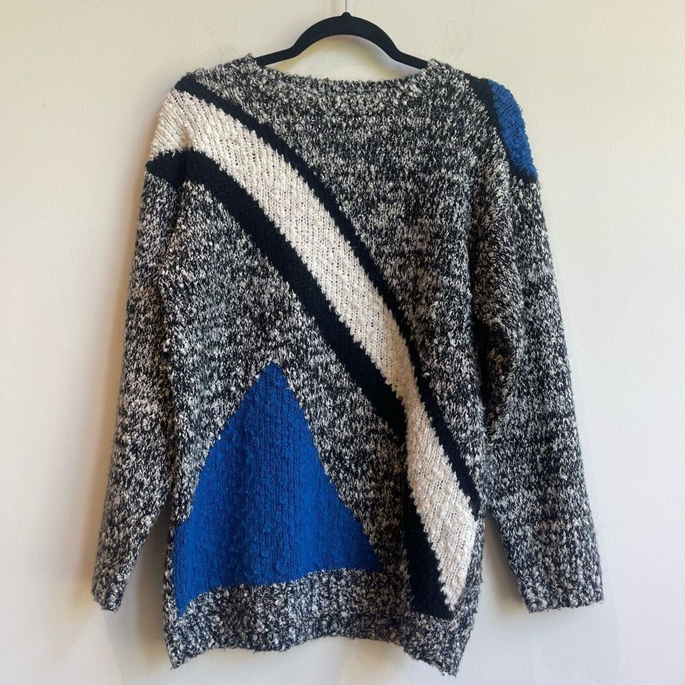 Vintage Cozy Grey Boatneck Tunic Sweater w Symmetric - M